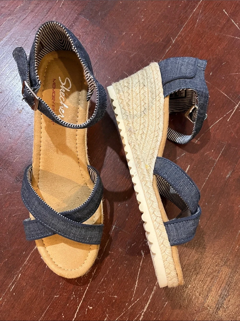Skechers Denim-Style Navy Espadrille Wedge Sandals